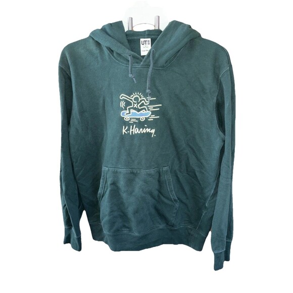 Keith Haring x Uniqlo Hoodie Men M Green Pullover Embroidered Skateboarding - Picture 9 of 10